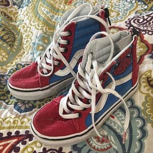 Vans Red and Blue High-Top Sneakers Classic Style - Spiderman